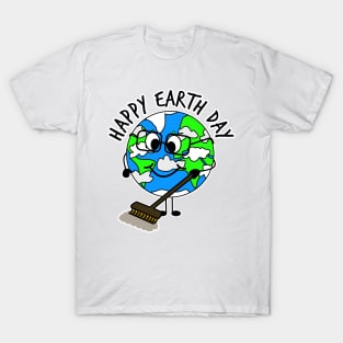 Happy Earth Day Planet Sweeping Cleaning T-Shirt